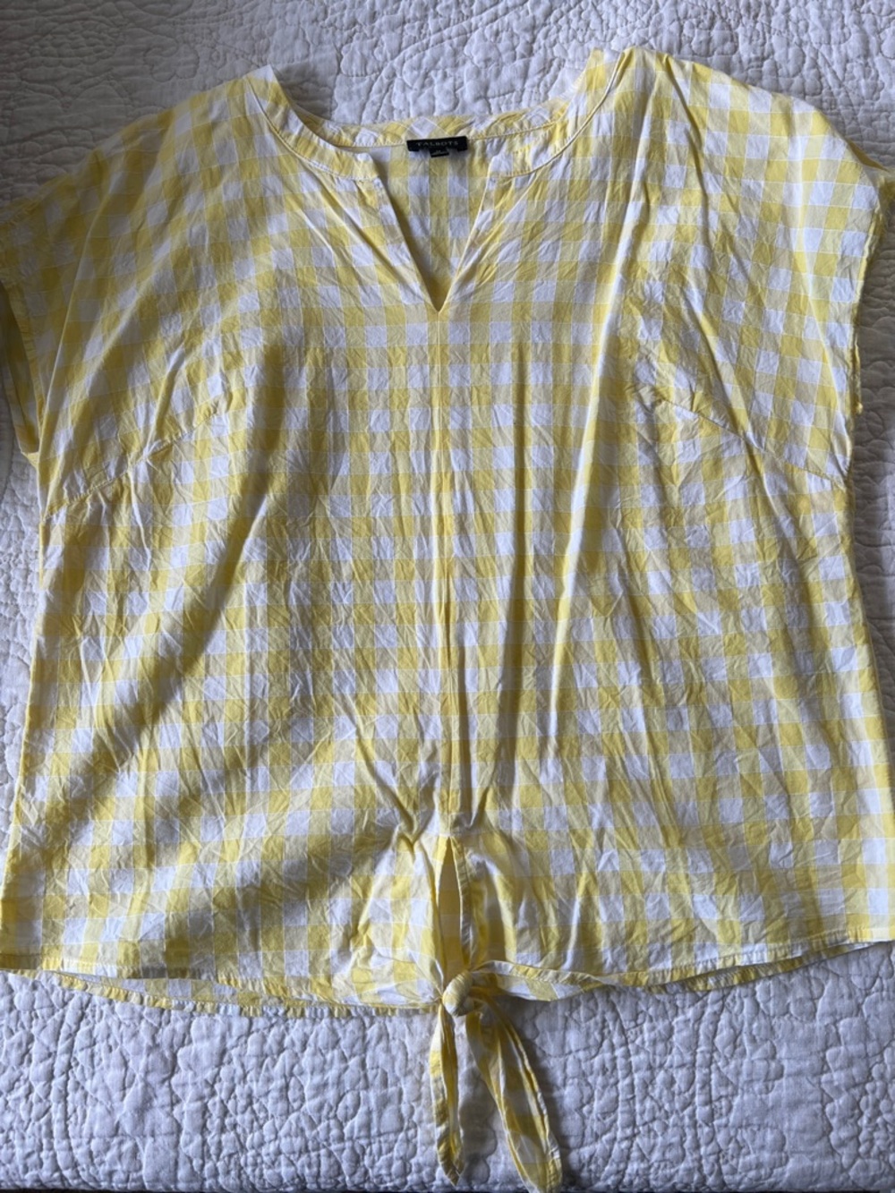 Talbots Yellow and White Gingham Tie-Front Women's Top